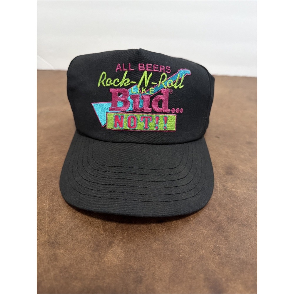 Bud Beer Hat Cap Snap Back Black Trucker Embroidered Mens Neon 90s Budweiser